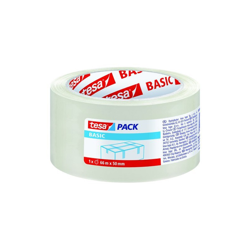 CINTA de EMBALAJE TESA BASIC PP rollo 66x50 TRANSPARENTE, polipropileno